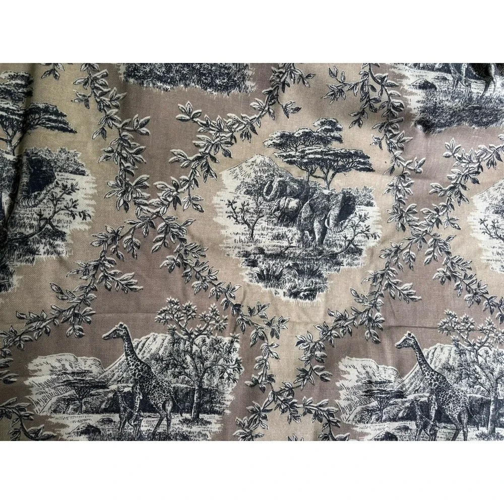 Vintage Waverly Fabric 7 Yds. Scenic Safari Giraffes Elephants Brown Cream Black